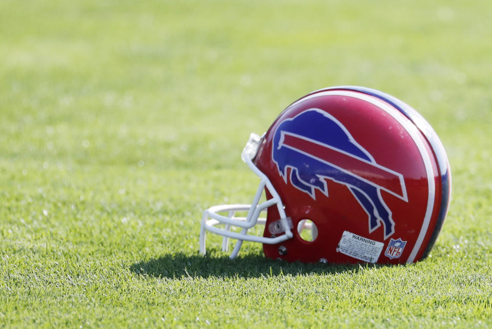 Buffalo Bills helmet on the field.