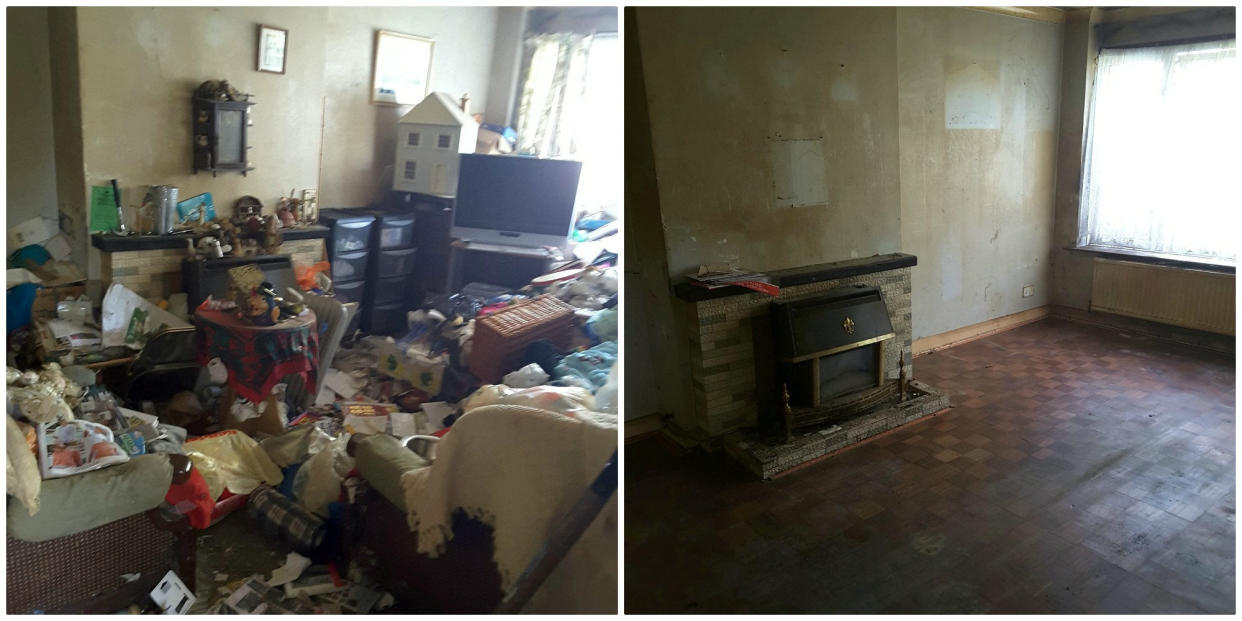 Before and after. The cluttered lounge (SWNS)