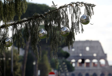 A Christmas tree is seen in downtown Rome, Italy December 19, 2017. REUTERS/Tony Gentile