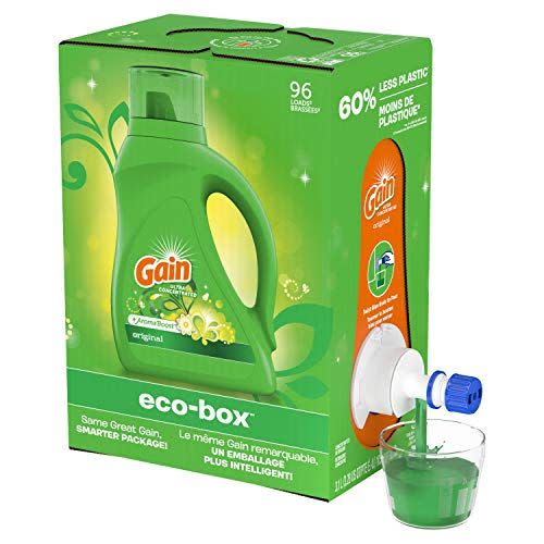 7) Gain Liquid Laundry Detergent Soap Eco-Box, Ultra Concentrated High Efficiency (HE), Original Scent, 96 Loads