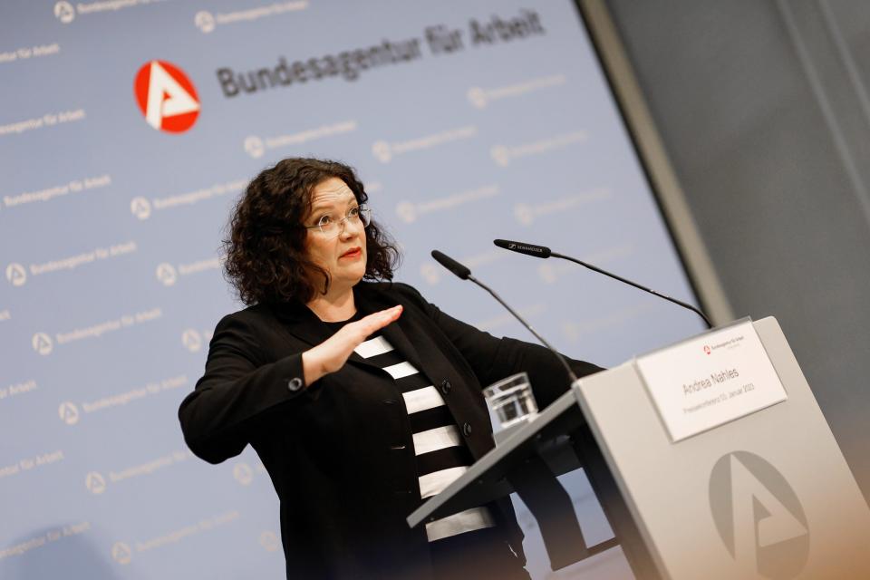 Der Arbeitsmarkt kippt. Andrea Nahles, Chefin der Bundesagentur für Arbeit. - Copyright: Picture Alliance