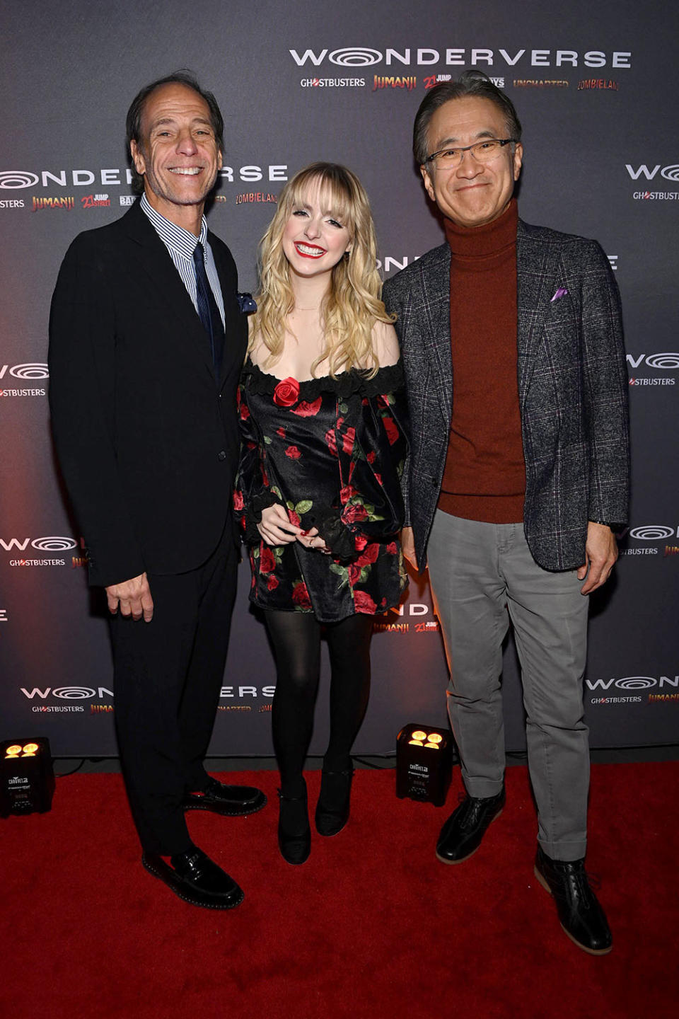 (L-R) Jeffrey Godsick, EVP, Worldwide Partnerships & Brand Management, Sony Pictures Entertainment, Mckenna Grace and Kenichiro Yoshida, CEO, Sony, attend Grand Opening Night at Wonderverse by Sony Pictures Entertainment on January 11, 2024 in Chicago, Illinois.