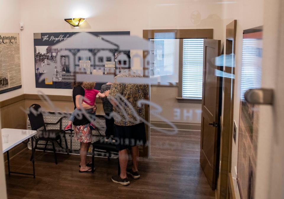 Kammy and George Young take their grandkids Houston and Margaret Brabham on a tour of the Ella Jordan House on Monday, March 6, 2023.