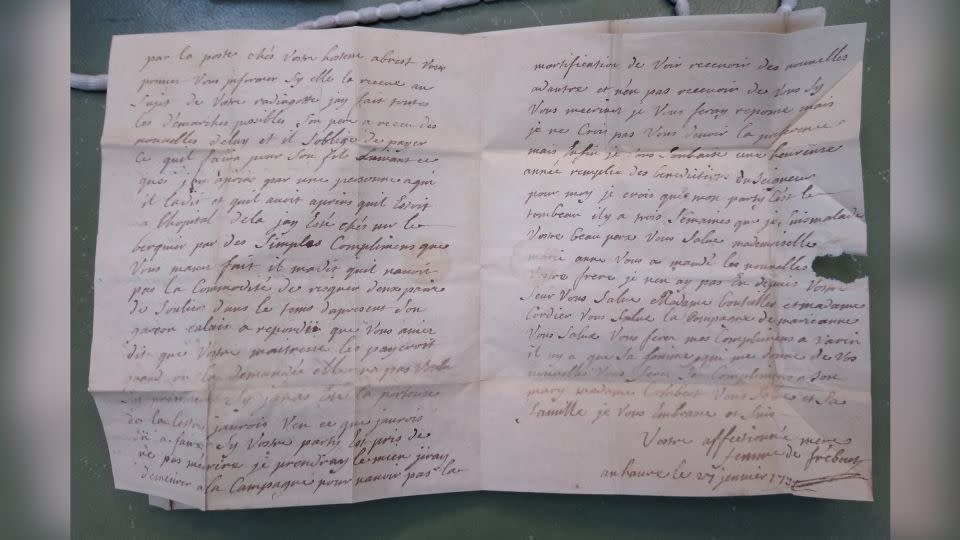 Marguerite, the 61-year-old mother of a young sailor named Nicolas Quesnel, dictated a letter to him saying she was "for the tomb." - The National Archives/Renaud Morieux