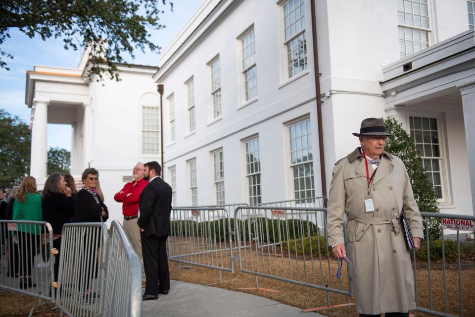 Jay Bender stands outside the Colleton County Courthouse before day 13 of Alex Murdaugh's double murder trial in Walterboro, S.C., on Wednesday, Feb. 8, 2023. 