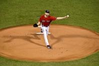 FILE PHOTO: Oct 13, 2018; Boston, MA, USA; Boston Red Sox starting pitcher Chris Sale (41) pitches during the first inning against the Houston Astros in game one of the 2018 ALCS playoff baseball series at Fenway Park. Mandatory Credit: Brian Fluharty-USA TODAY Sports