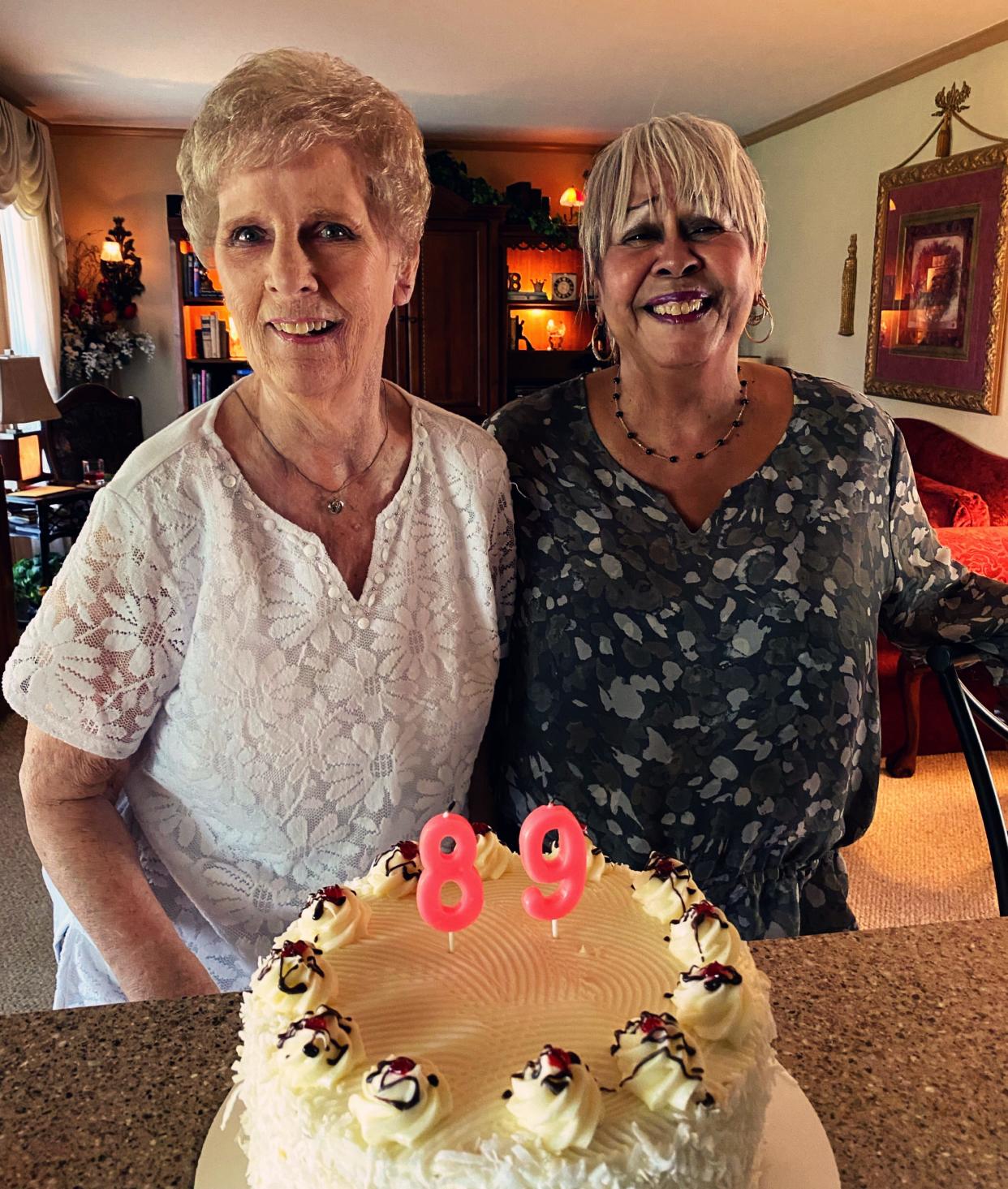 Mary Hasley, left, and Billie Braggs are pictured at Hasley's 89th birthday party.