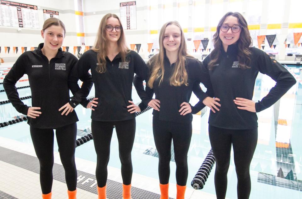 Brighton's 200-yard freestyle relay team consisted of (from left) Victoria Schreiber, Annika Geyer, Grace Gray and Sage Bissett.