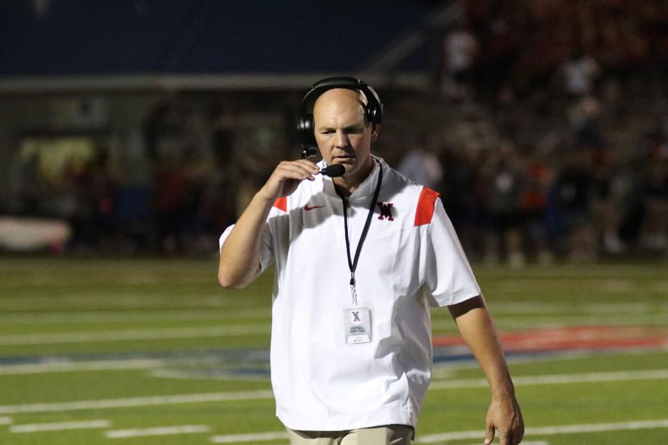 West Monroe coach Todd Garvin walks the sidelines of his team's 2023 Bayou Jamb contest against Ruston High.