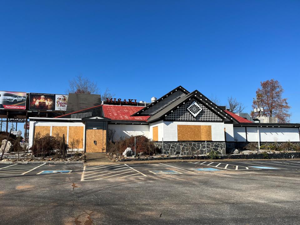 The boarded-up former Misaki Japanese Steakhouse and Sushi Bar at 8207 Kingston Pike is shown on Nov. 17. The site that has housed multiple restaurants dating back to the mid-1970s is in the process of being sold and redeveloped.