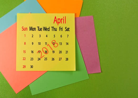 April 2018 calendar on a sticky note