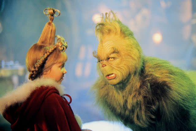 <p>Ron Batzdorff/Universal/THA/Shutterstock </p> Jim Carrey and Taylor Momsen in 'Dr. Seuss' How the Grinch Stole Christmas'.