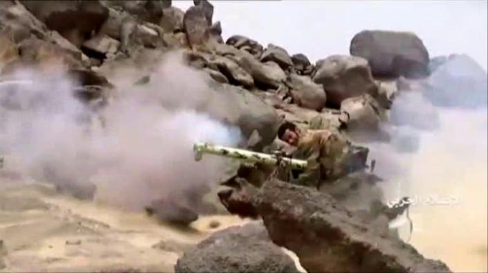 A Huthi fighter in Yemen appears to fire an anti-tank missile in footage broadcast in September 2019 by Ansarullah television (AFP Photo/-)