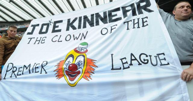 Newcastle fans hold up a banner in protest at Joe Kinnear&#39;s appointment as caretaker manager. Credit: Alamy