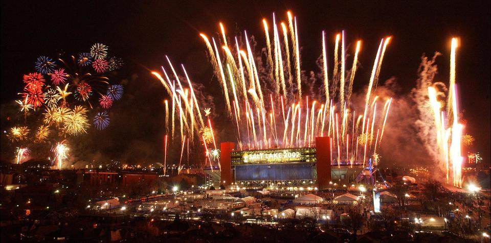 Fireworks light up Rice-Eccles Stadium during the Closing Ceremony of the 2002 Winter Olympic Games in Salt Lake City, Utah on Feb. 24, 2002. | Peter Chudleigh, Deseret News