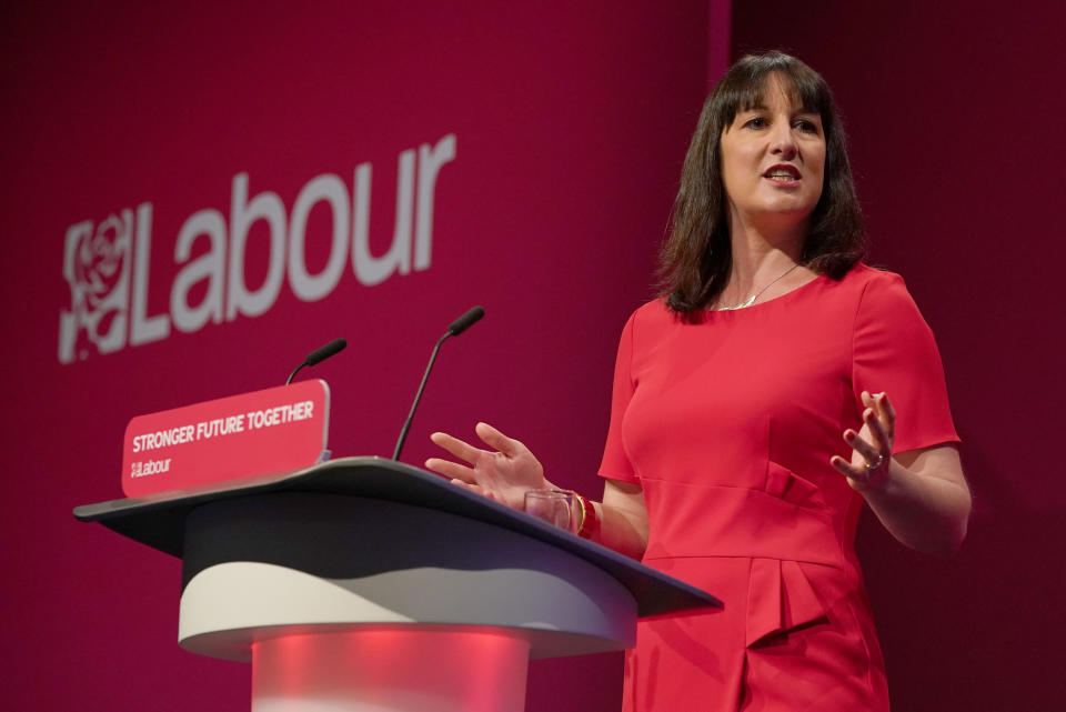 Shadow chancellor Rachel Reeves giving her keynote speech at the Labour Party conference at the Brighton Centre. Picture date: Monday September 27, 2021.
