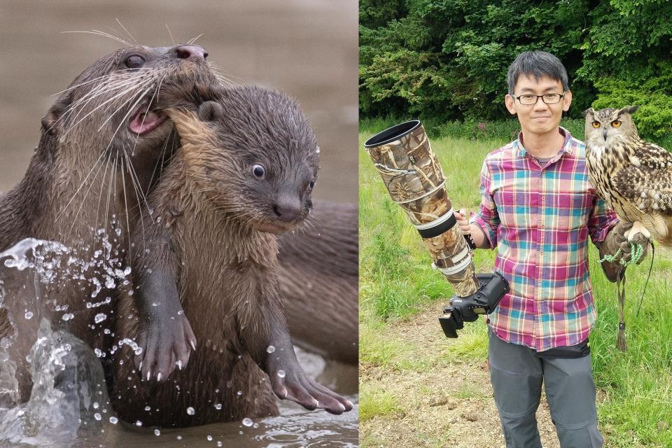 Singaporean wildlife photography hobbyist Teo Chee Kee (right) with his photo, 