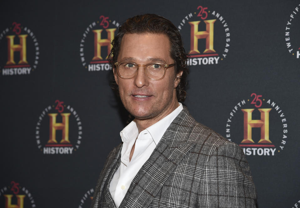 FILE - Actor Matthew McConaughey attends A+E Network's "HISTORYTalks: Leadership and Legacy" on Feb. 29, 2020, in New York. The Oscar winner, known for such films as "Dallas Buyers Club" and "Magic Mike," didn't want to write an ordinary celebrity book. "This is not a traditional memoir, or an advice book, but rather a playbook based on adventures in my life," McConaughey said in a statement about "Greenlights," which comes out Oct. 20. (Photo by Evan Agostini/Invision/AP, File)