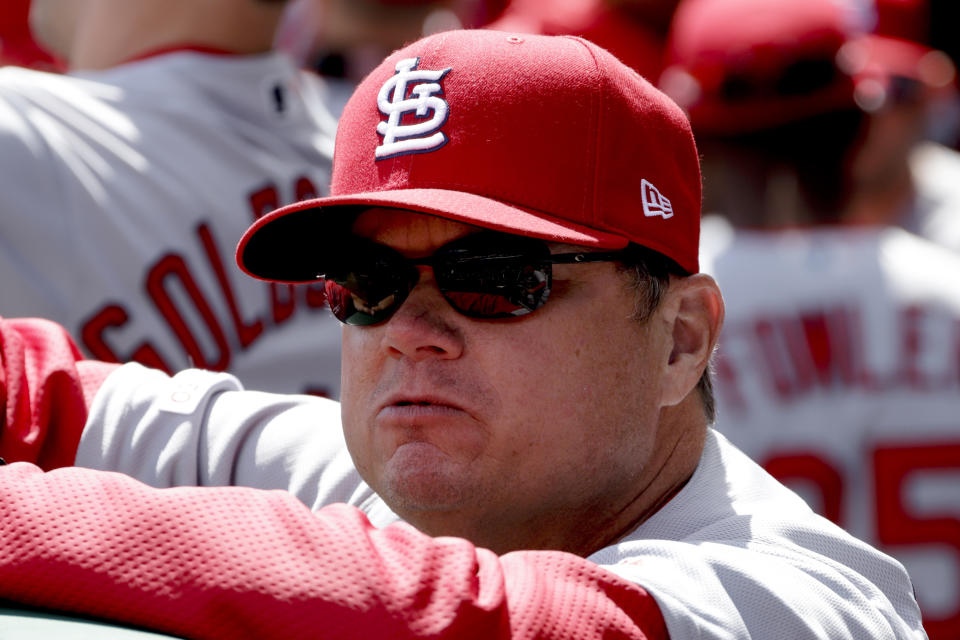 FILE - In this April 1, 2019, file photo, St. Louis Cardinals manager Mike Shildt stands in the dugout before a baseball game against the Pittsburgh Pirates in Pittsburgh. The Cardinal return largely intact after battling the Cubs for the NL Central, then advancing to the NLCS, where they lost to the Nationals in four games. (AP Photo/Gene J. Puskar, File)