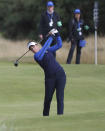 England's Georgia Hall plays a shot on the 12th fairway during the second round of the Women's British Open golf championship, in Carnoustie, Scotland, Friday, Aug. 20, 2021. (AP Photo/Scott Heppell)