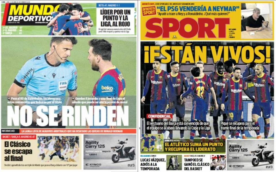 Portadas de Mundo Deportivo y Sport tras el Real Madrid-Barcelona.