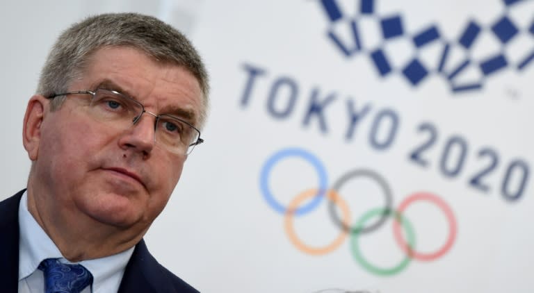 International Olympic Committee (IOC) President Thomas Bach appears at a press conference after a meeting with the 2020 Tokyo Olympics Organizing Committee on October 19, 2016