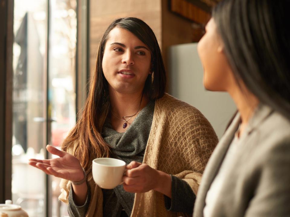 Transgender person having conversation