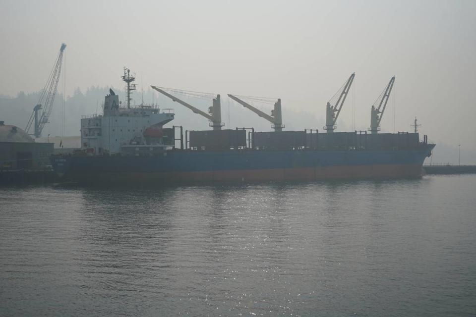 ABC Recycling is loading about 23,000 metric tons of scrap metal onto the Blue Everton cargo ship at the Shipping Terminal Wednesday, Oct. 19, 2022, in Bellingham, Wash.