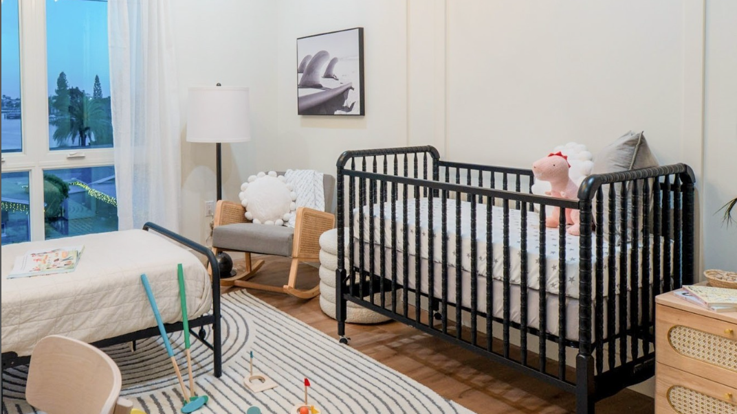 a baby crib in a room