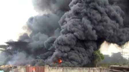 Smoke billows into air following an explosion of a fuel tanker in Morogoro