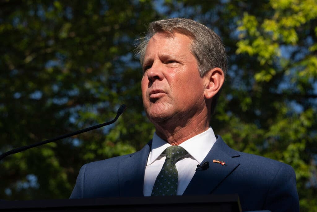 Georgia Gov. Brian Kemp speaks on July 29, 2022, in McDonough, Ga. (AP Photo/Megan Varner, File)