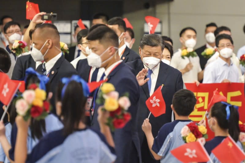 2022年7月1日，中國國家主席習近平到訪香港。（美聯社）