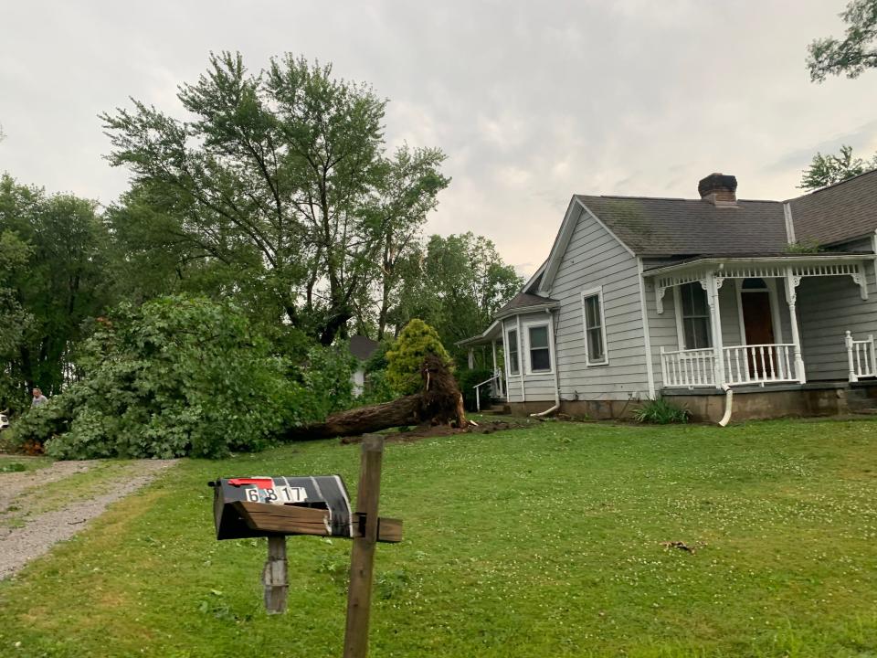 A tree fell and a mailbox was damaged at this home on Goshen Road in Goshen Township Wednesday. A Goshen Township official said the community was hit by a tornado.