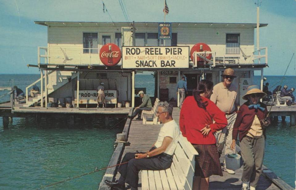 A postcard dated 1966 from the Manatee County Public Library archives shows what the Rod and Reel Pier looked like, which is not too different than today.