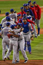 ST LOUIS, MO - OCTOBER 20: Adrian Beltre #29 and Neftali Feliz #30 of the Texas Rangers celebrate after defeating the St. Louis Cardinals 2-1 during Game Two of the MLB World Series at Busch Stadium on October 20, 2011 in St Louis, Missouri. (Photo by Dilip Vishwanat/Getty Images)