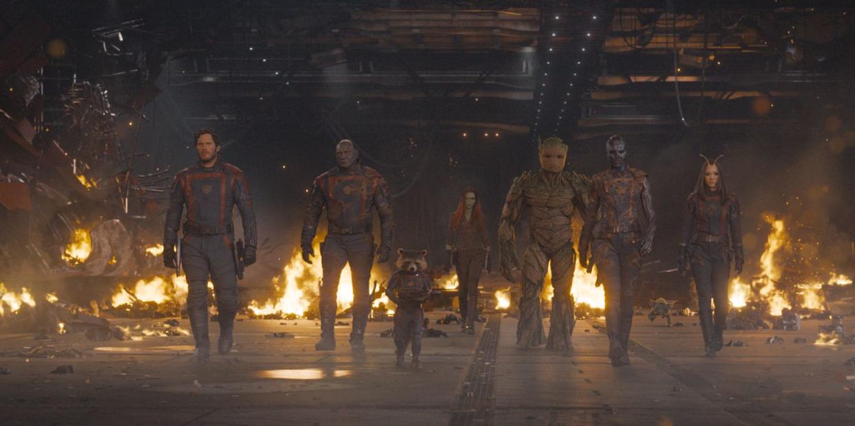 chris pratt, dave bautista, rocket, zoe saldana, groot, karen gillan,pom klementieff, guardians of the galaxy vol 3