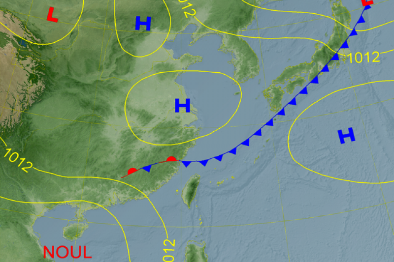 20200916-氣象局發布9月18周五天氣預測圖，表示鋒面將通過（圖/取自氣象局）