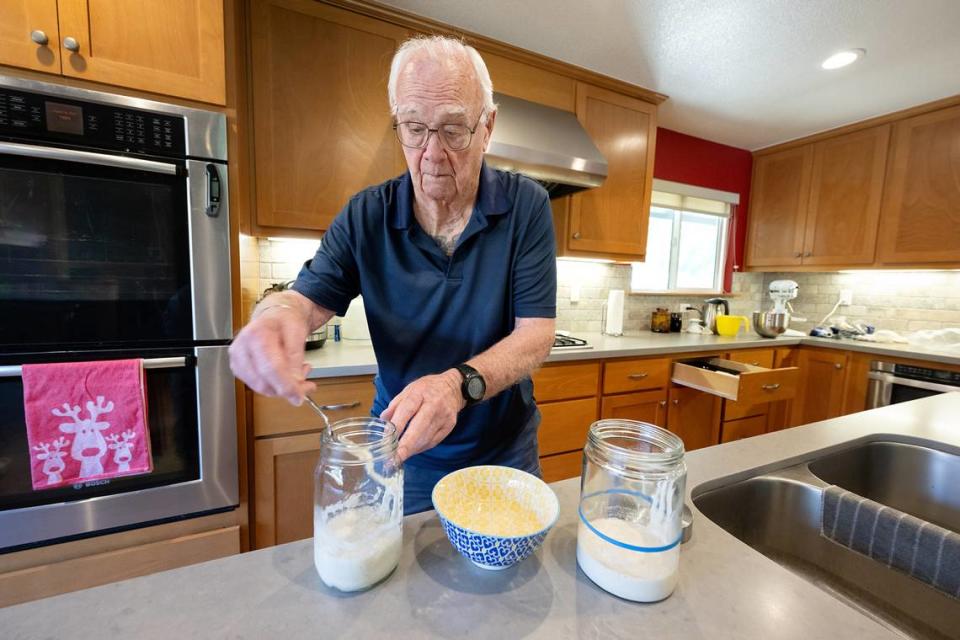Melvin “Gabe” Gabelhaus, 98, says he stays young by baking and working on other projects around the house.