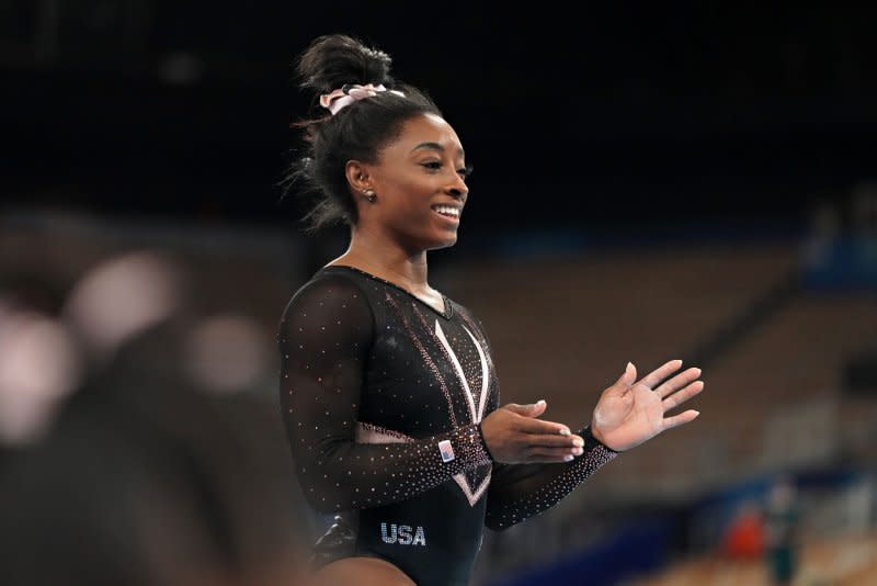 Simone Biles claimed all-around titles at the U.S. Gymnastics Championships in 2023, 2021, 2019, 2018, 2016, 2015, 2014 and 2013. File Photo by Richard Ellis/UPI