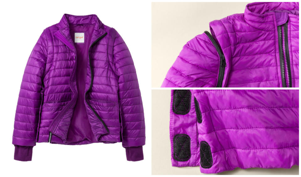 This puffer jacket has Velcro side seams,&nbsp;which makes it easier to put on and take off. This could be beneficial for kids who spend a lot of time sitting down or have difficulty with gross or fine motor skills. (Photo: Target)