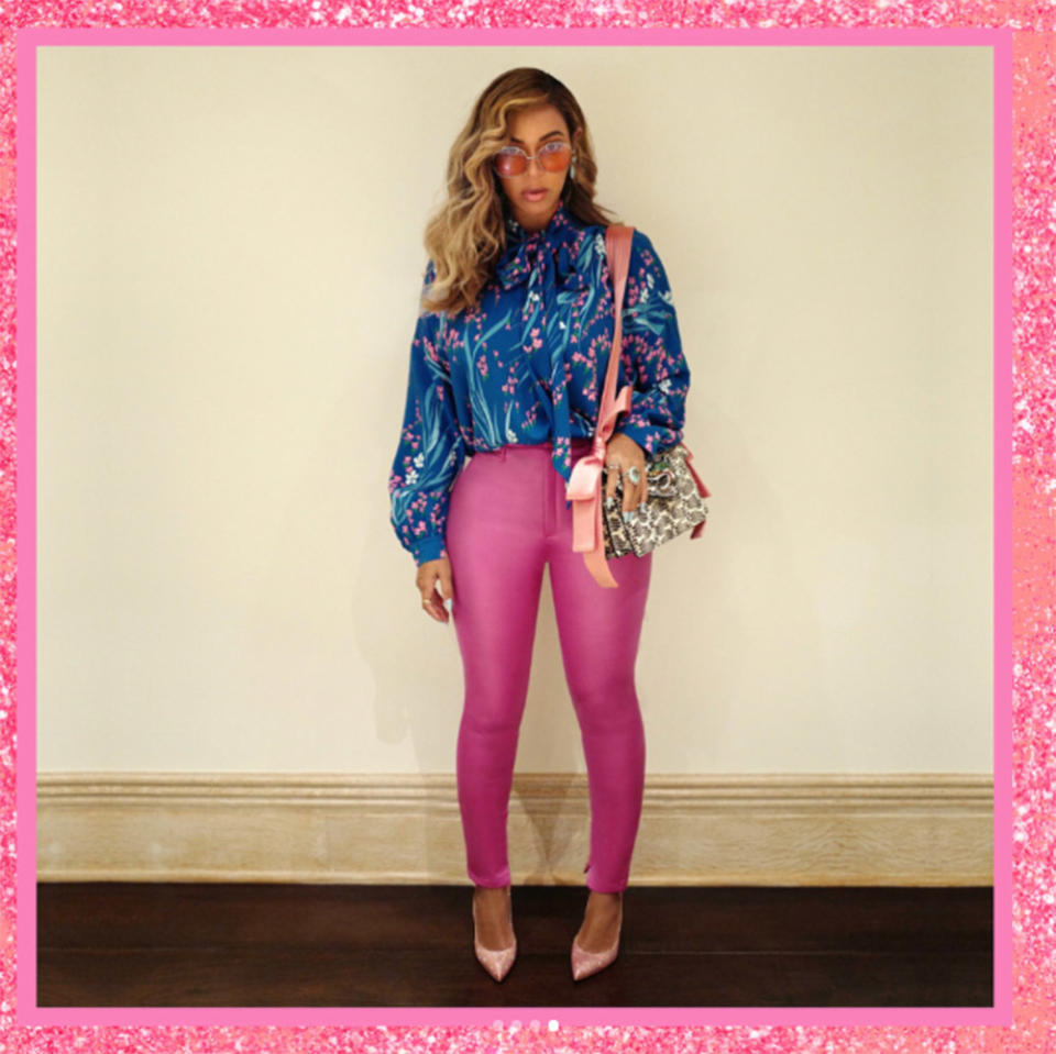 <p>Can you believe Beyoncé birthed twins three months ago?! The singer proved she’s already bounced back, flaunting her curves in pink Balenciaga skin-tight pants with a blouse from the same designer tucked in. No caption necessary (obviously). (Photo: Beyoncé via Instagram) </p>