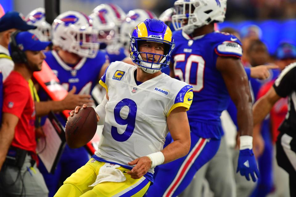 Matthew Stafford had three interceptions in the Rams' season-opening defeat against the Bills.