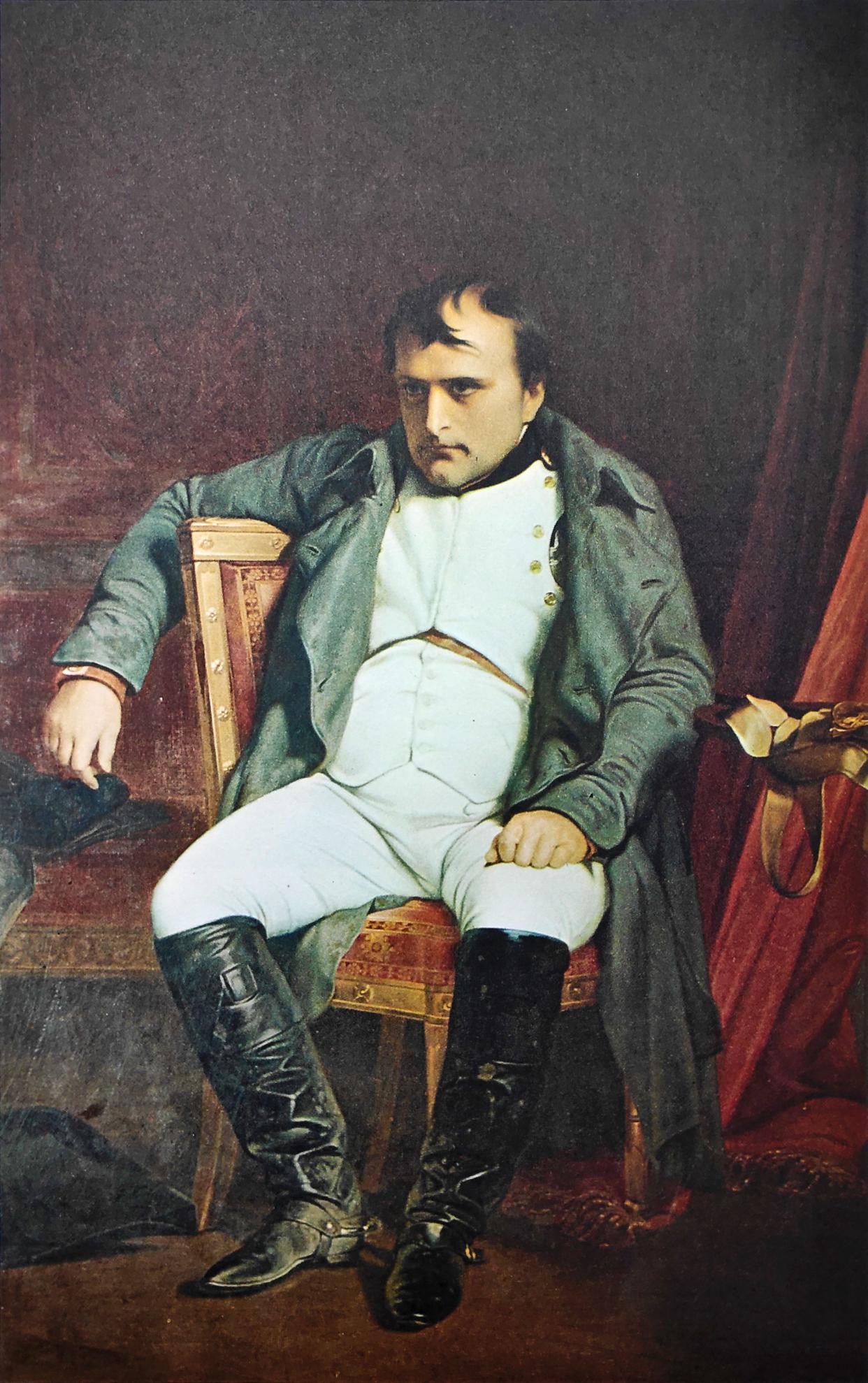 Portrait of Napoleon I after his farewell to Fontainebleau by Paul Delaroche painted in 1840. It was printed in the encyclopaedia