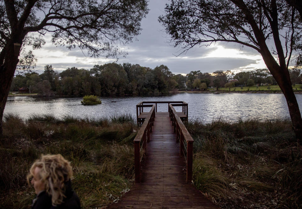 An empty pier stands at the park Matthew Tonkin used to play in as a child near his home and where he would routinely visit as an adult before his death at 24 from an opioid overdose in Perth, Australia, Sunday, July 21, 2019. "We can't just wait nine years or nine more years to put in place some of these checks and the system. We need change now," said Ivo Kinshela, Matthew's childhood friend. "Because one more loss of life is too much. We need to act and we need to learn from his story." (AP Photo/David Goldman)