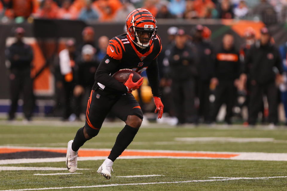 Cincinnati Bengals wide receiver John Ross carries the ball during the game against the Cleveland Browns on Dec. 29, 2019, at Paul Brown Stadium in Cincinnati, Ohio. (Ian Johnson/Icon Sportswire/Getty Images)