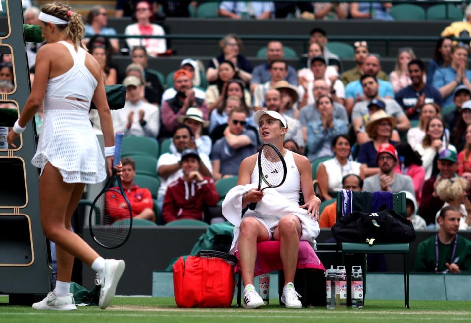 Elina Svitolina (right) during her match against Victoria Azarenka (left) (PA)