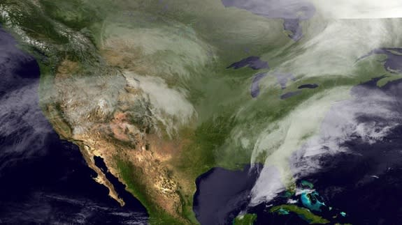 The GOES-East satellite snapped this image on Feb. 12, 2014 as a winter storm pummeled the Southeast.