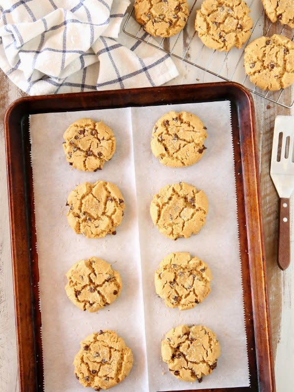 <strong>Get the <a href="http://www.completelydelicious.com/2015/04/flourless-peanut-butter-chocolate-chip-cookies.html" target="_blank">Flourless Peanut Butter Chocolate Chip Cookies recipe</a> from Completely Delicious</strong>