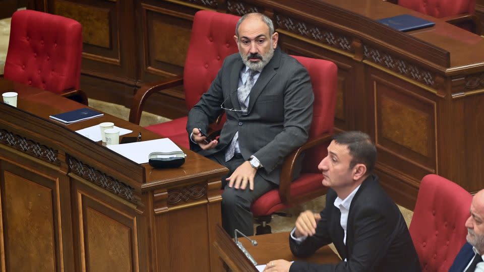 Pashinyan confirmed to lawmakers that Armenia will withdraw from the Russia-led military alliance. - Karen Minasyan/AFP/Getty Images