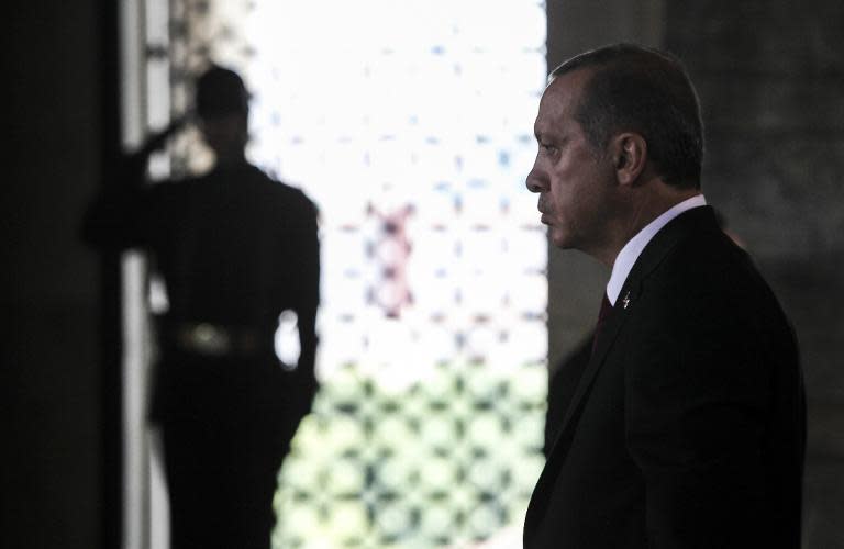 Turkish President Recep Tayyip Erdogan visits Ataturk's Anitkabir mausoleum on August 28, 2014, in Ankara